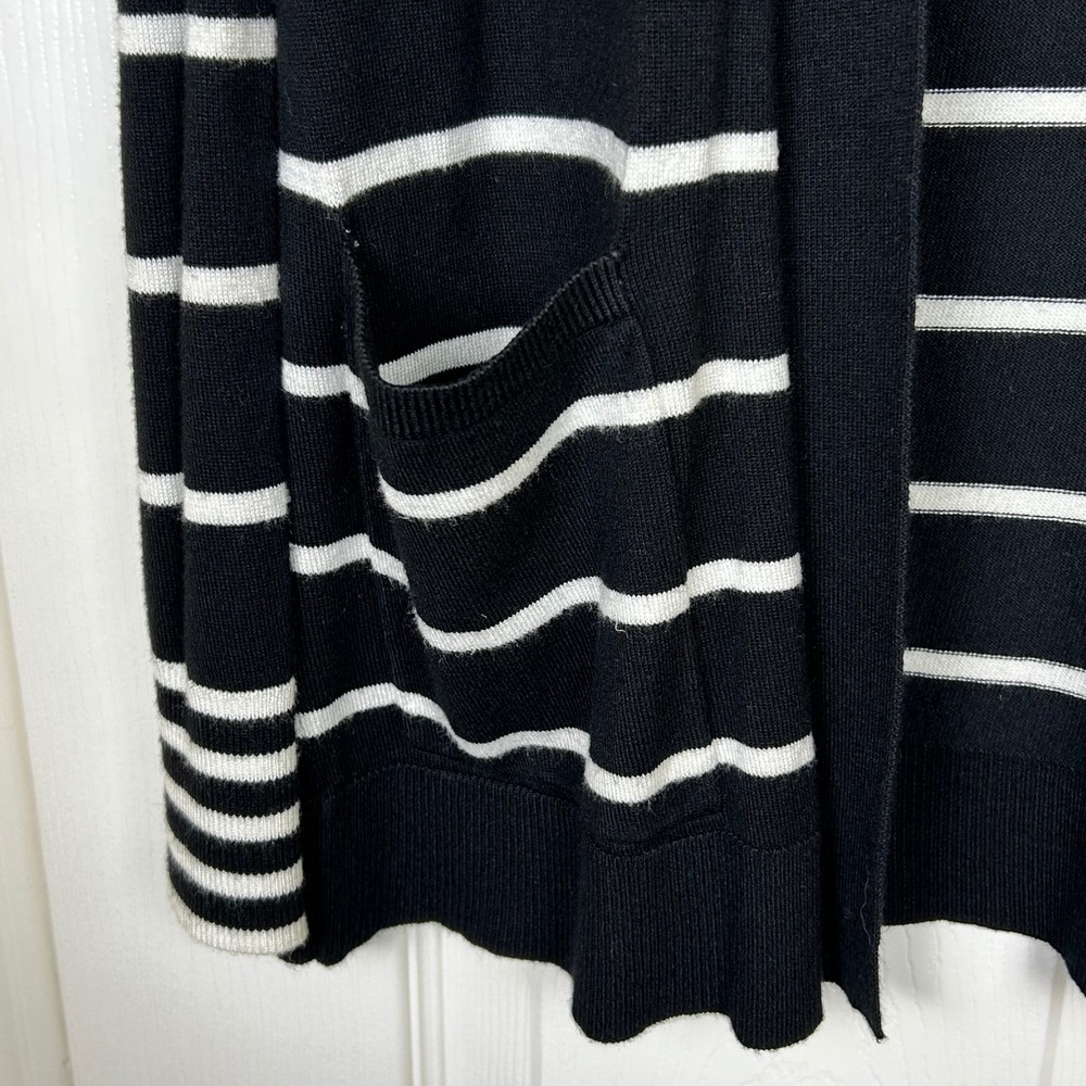 EXPRESS Open Front Long‎ Sleeve Womens Cardigan Sweater Small Black White Stripe - Picture 3 of 7